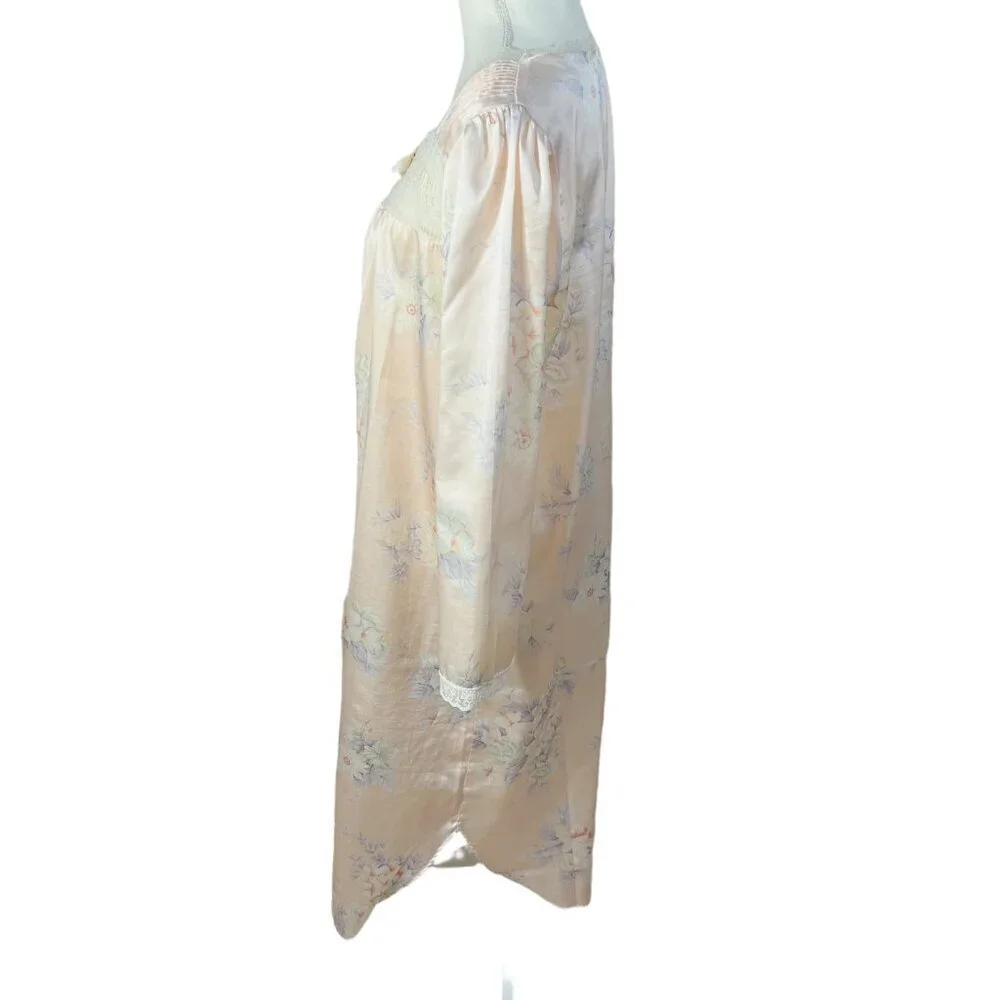 Vintage Barbizon Pink Satin Nightgown Lace Trim Bow Coquette 1980s Size M - Picture 5 of 10